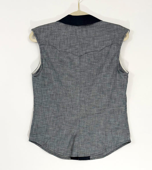 Nancy Sleeveless Western Blouse- Pepper Blue