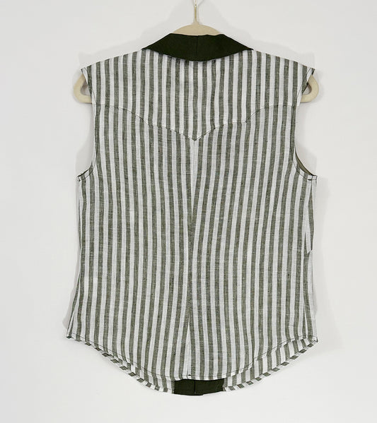 Nancy Sleeveless Western Blouse- Green Stripe