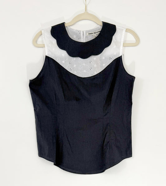 Olive Lace Yoke Top- Charcoal Navy