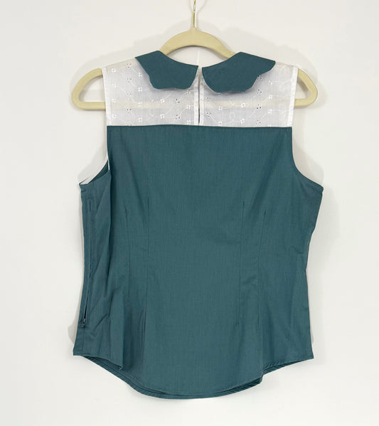 Olive Lace Yoke Top- Vintage Blue