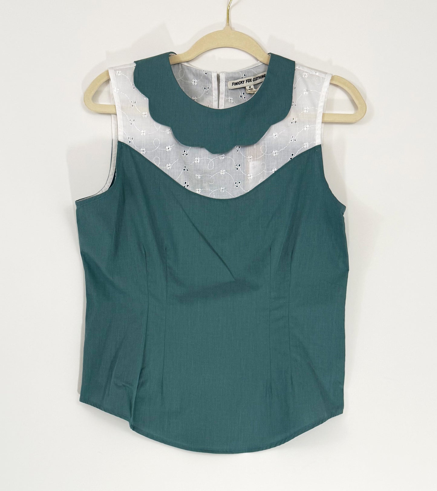 Olive Lace Yoke Top- Vintage Blue