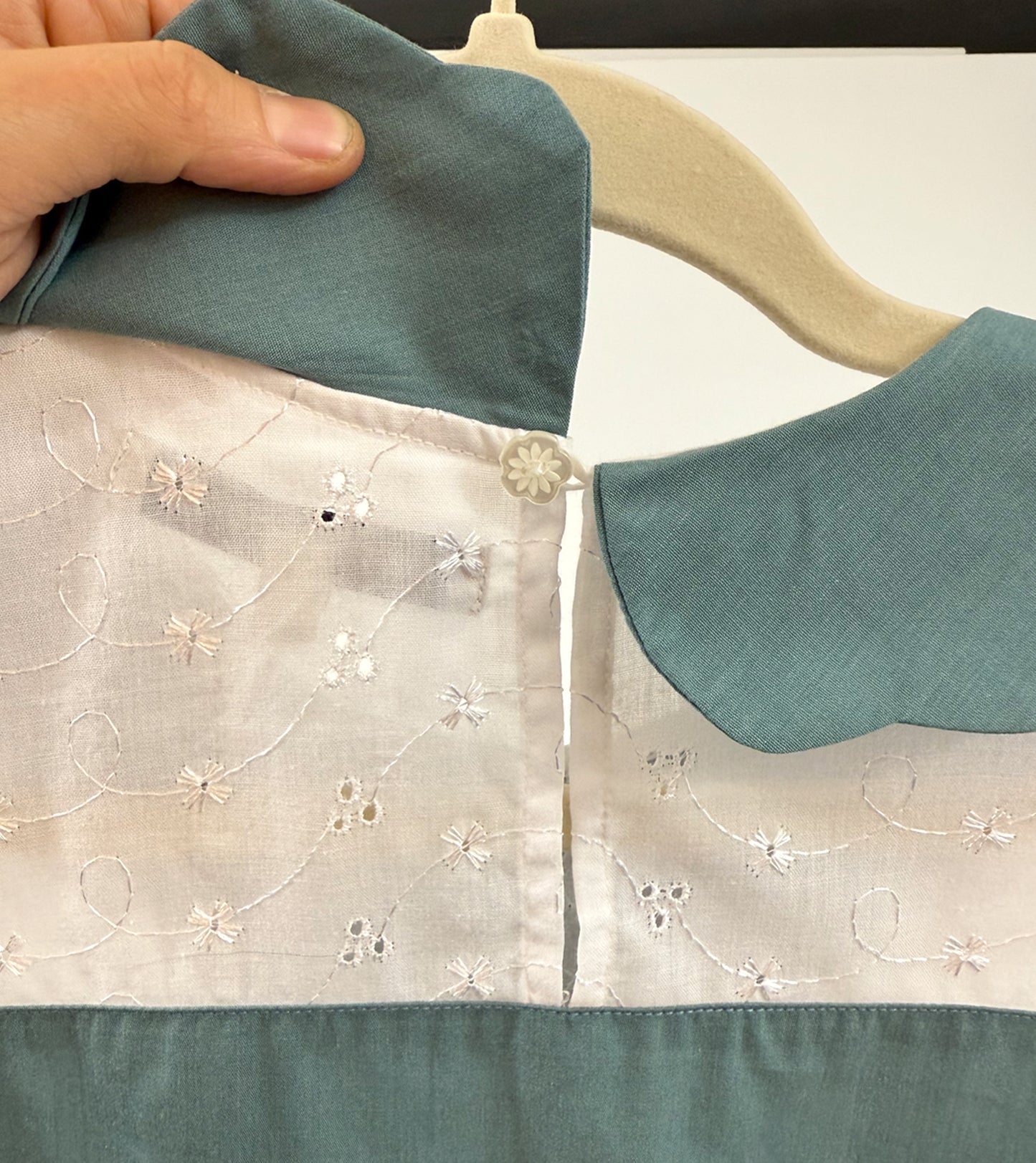 Olive Lace Yoke Top- Vintage Blue