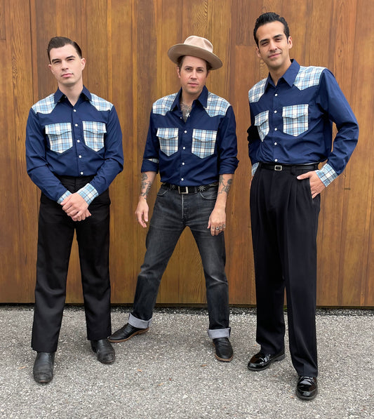 Cal Men's LS Western - Blue Plaid