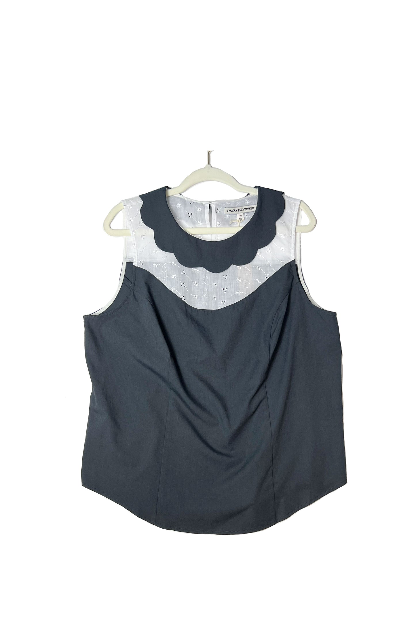 Olive Lace Yoke Top- Charcoal Navy
