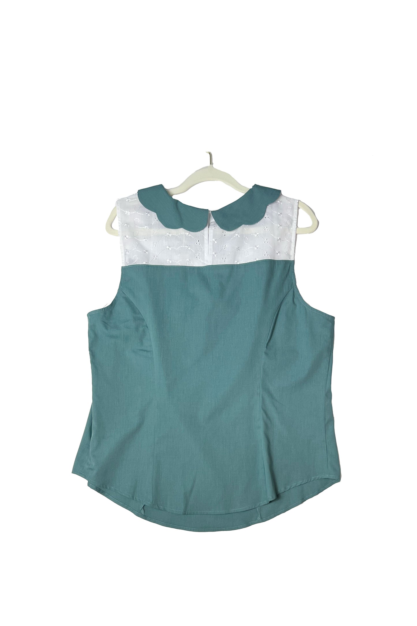 Olive Lace Yoke Top- Vintage Blue