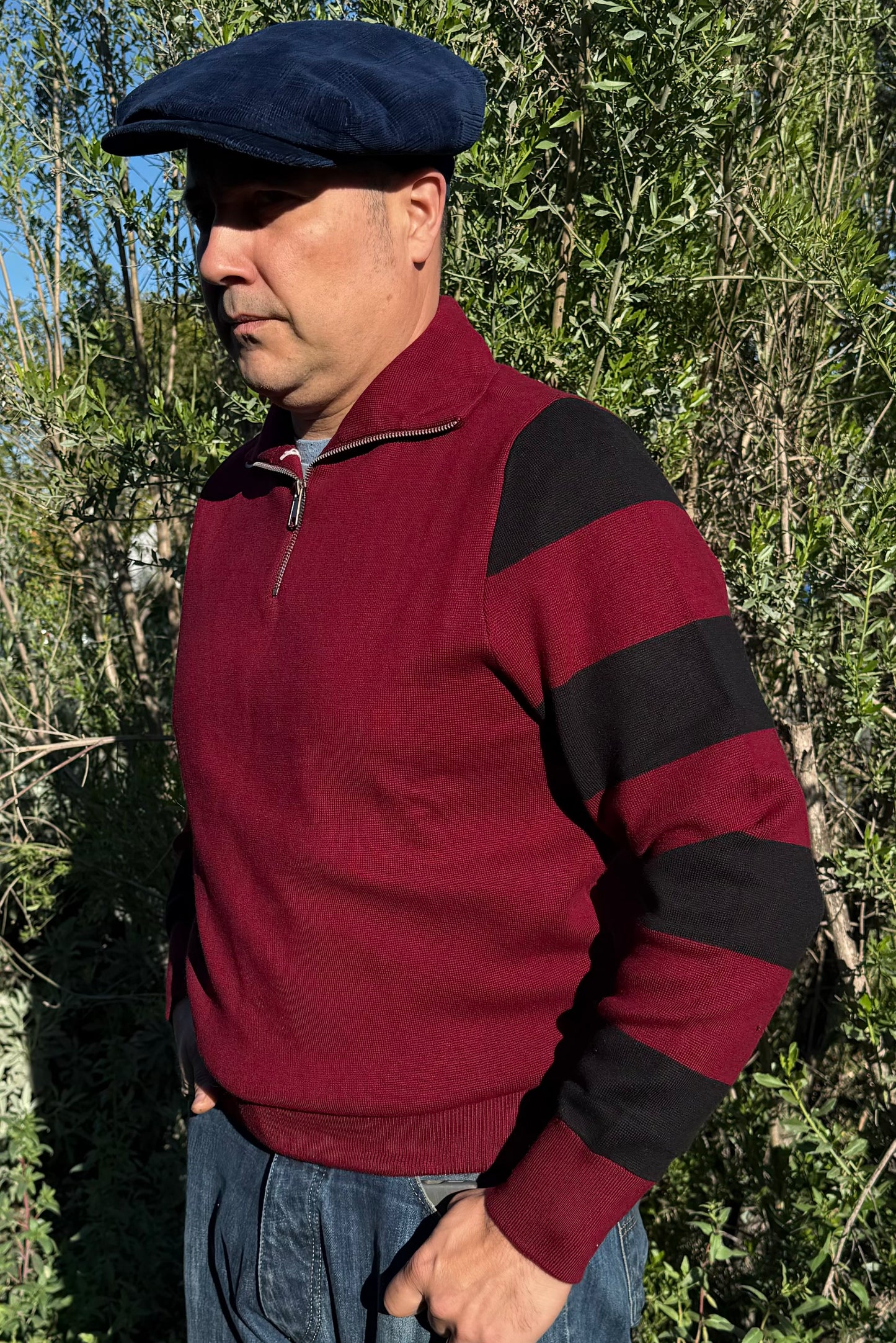 Johnny Moto Full Fashioned Motorcycle Sweater- Burgundy / Black