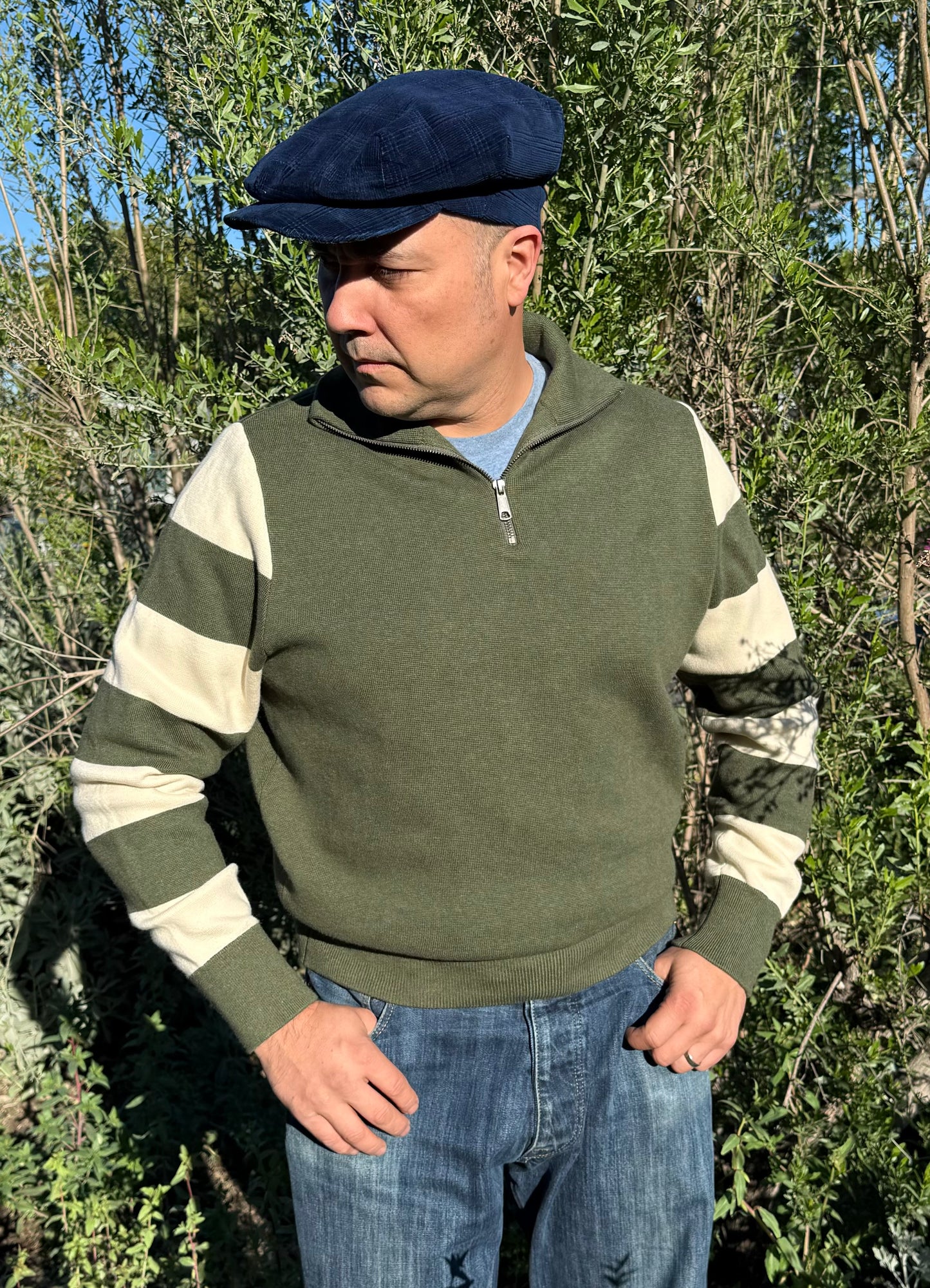 Johnny Moto Full Fashioned Motorcycle Sweater- Sage / Creme