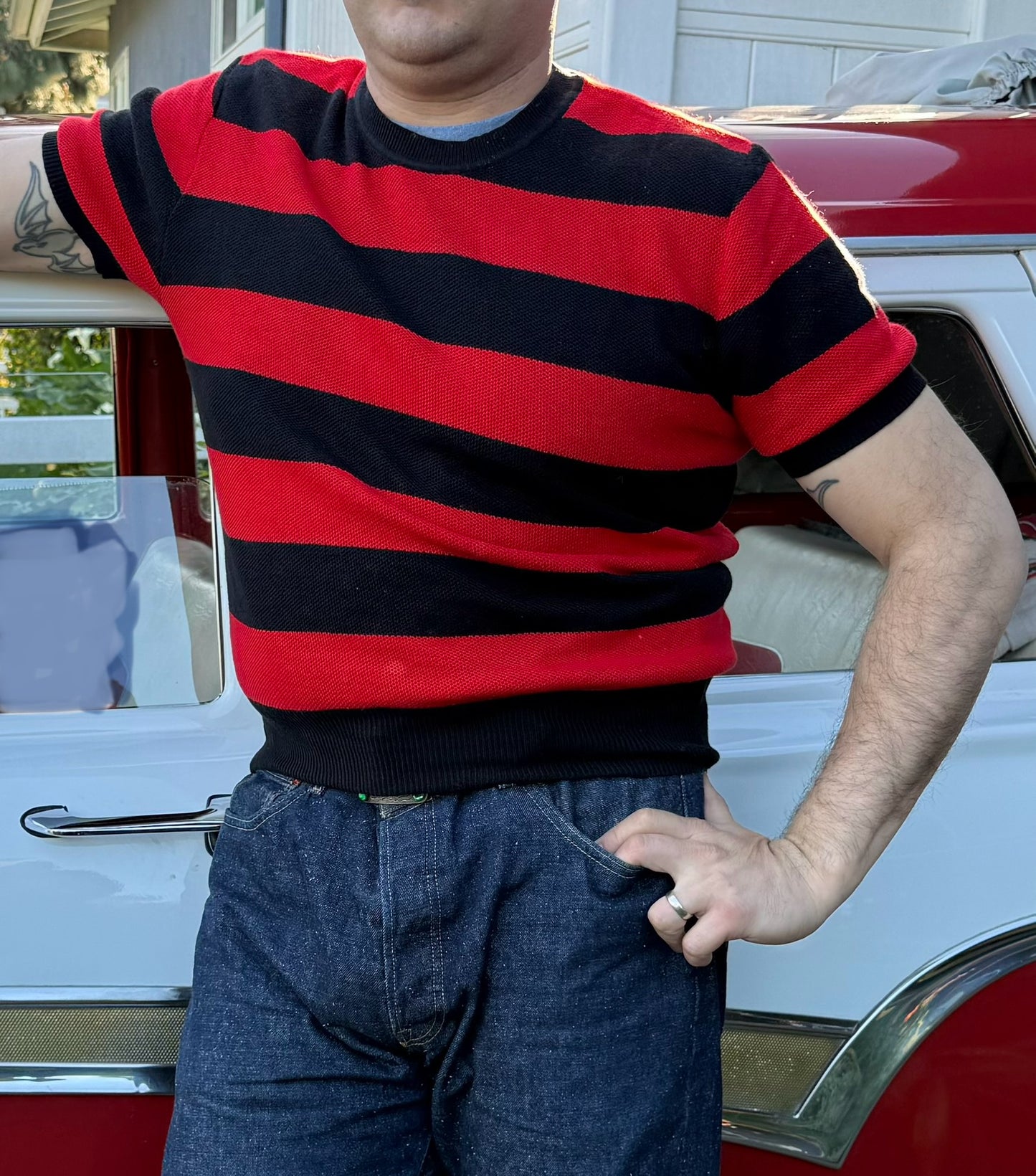 Marlon II Full Fashioned Sweater- Black / Red