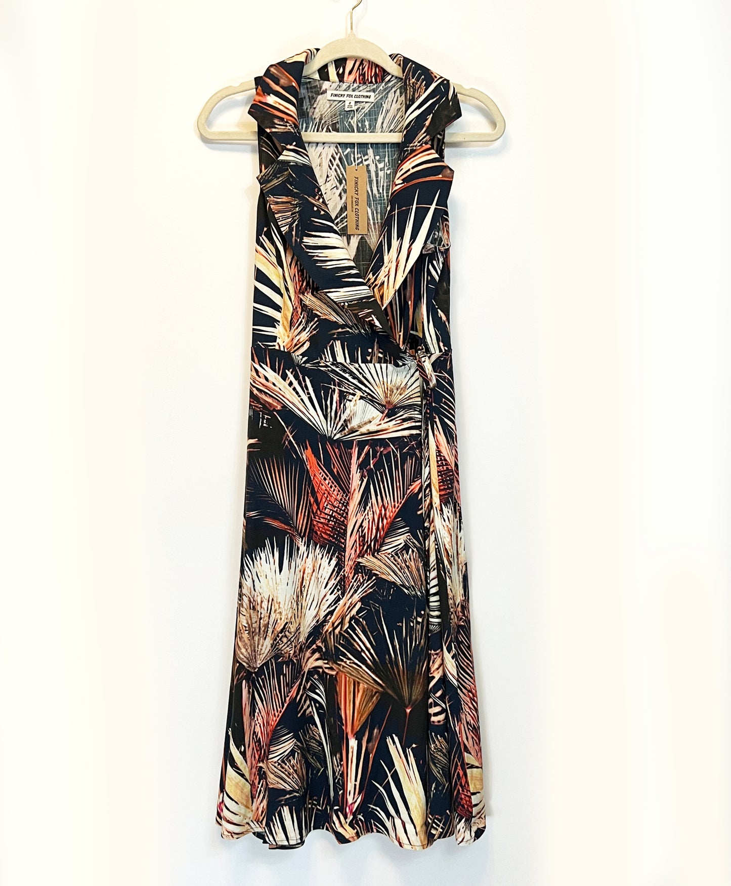 Joan Aloha Wrap Dress- Navy Palms