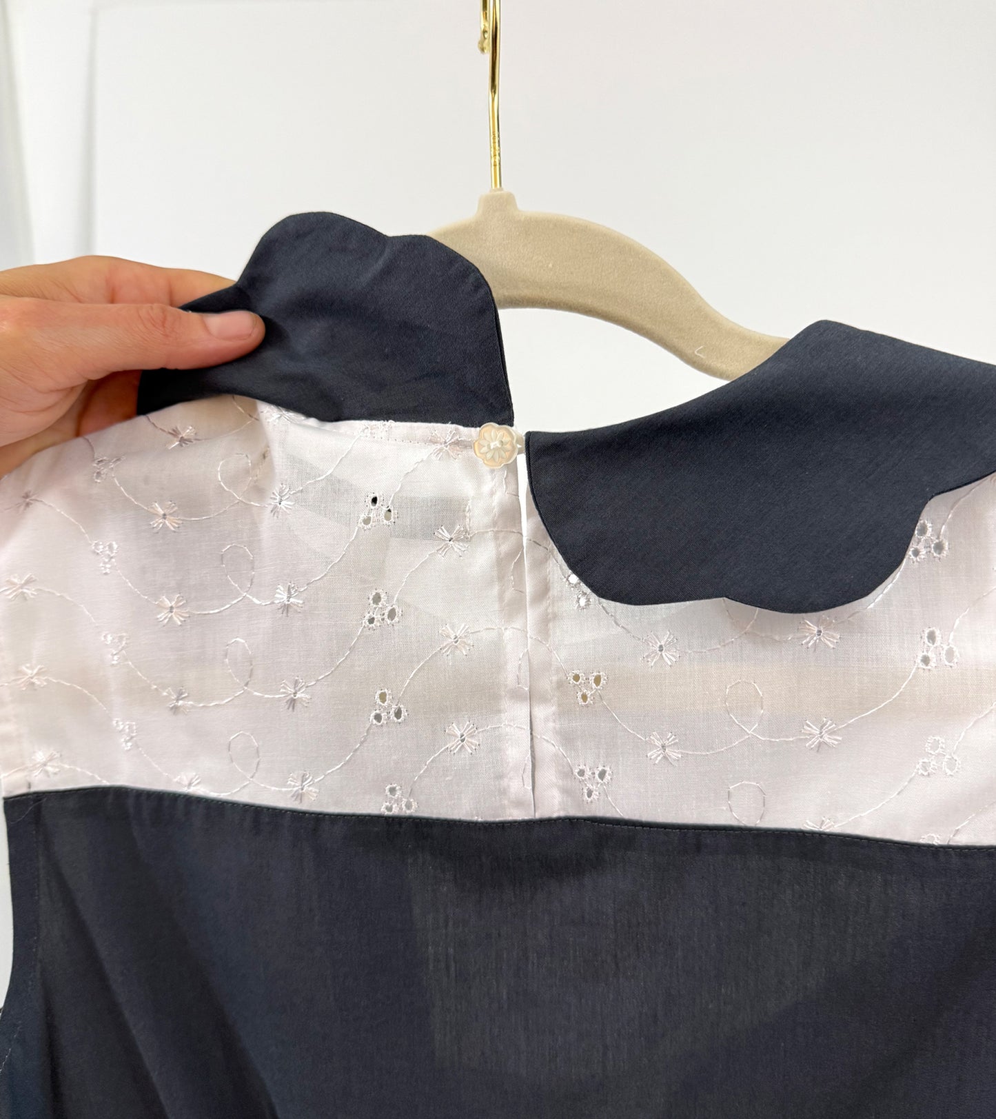 Olive Lace Yoke Top- Charcoal Navy
